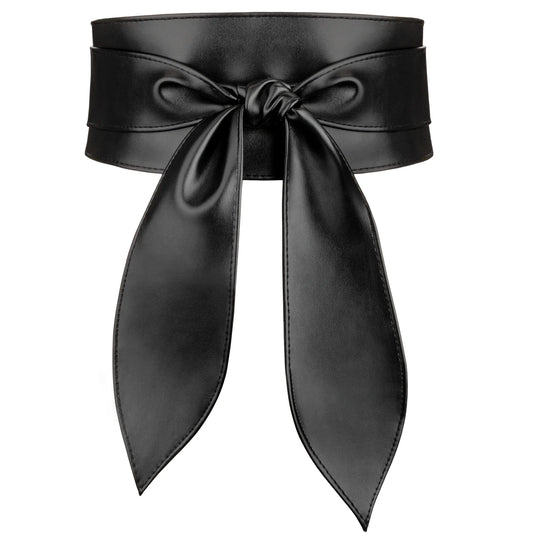 Womens Obi Belts Black Wrap Wide Leather Belts for Women Fit for Waist Size 24"-31"