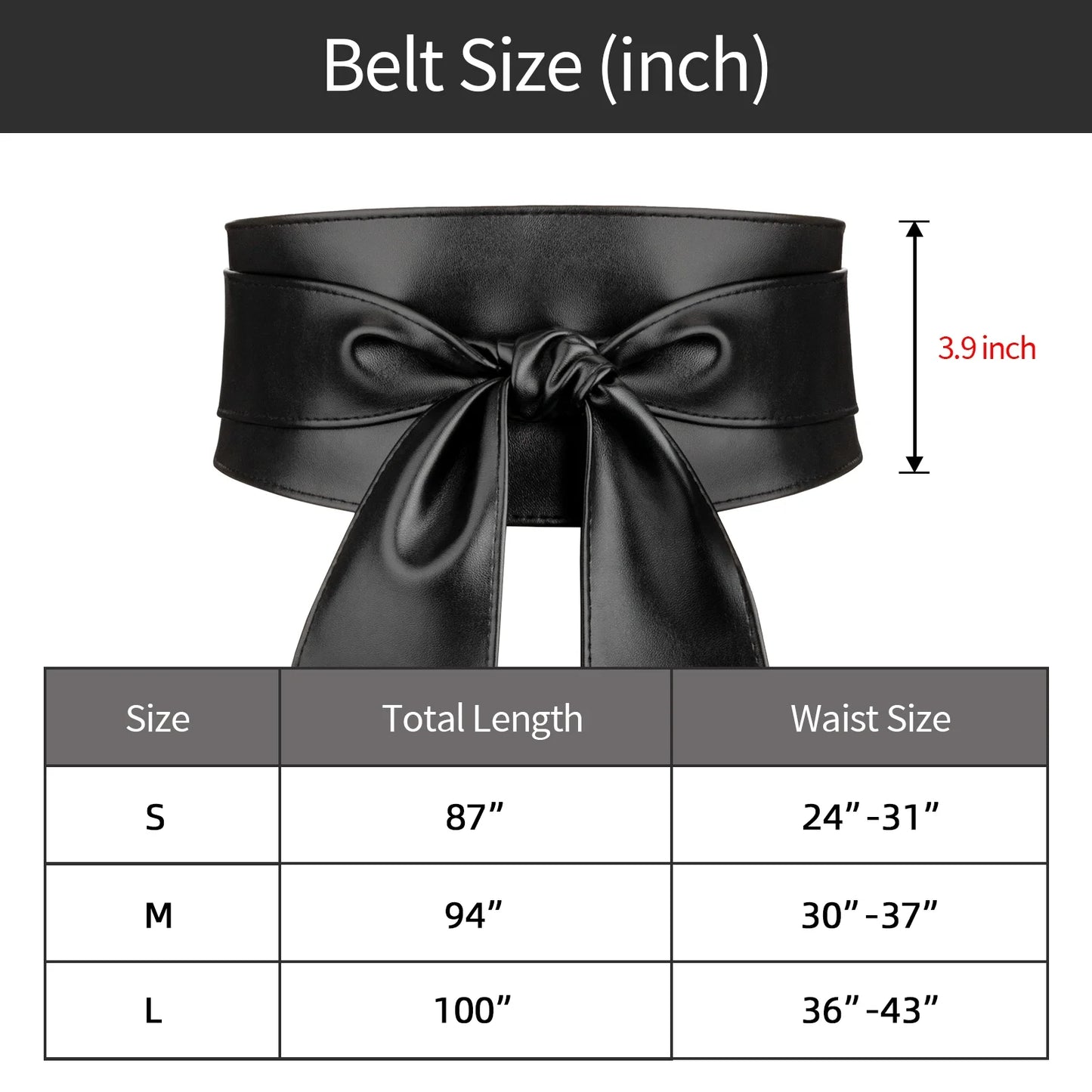 Womens Obi Belts Black Wrap Wide Leather Belts for Women Fit for Waist Size 24"-31"